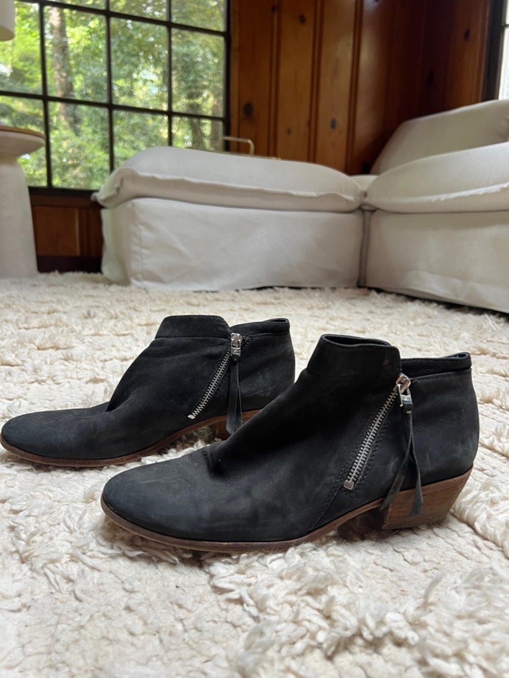 Sam Edelman Black Suede Ankle Booties with Side Zippers